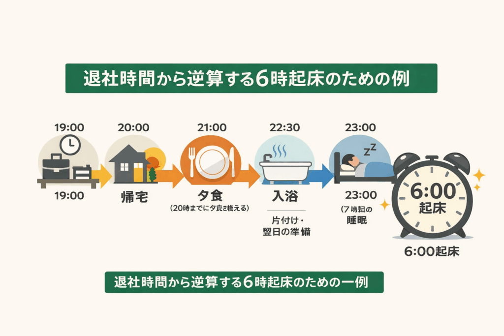 6時起床で睡眠7時間を作る退社時間の逆算例